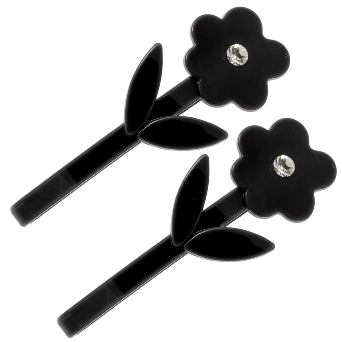 Заколка-невидимка черный цветок со стразами Hair Clip Black